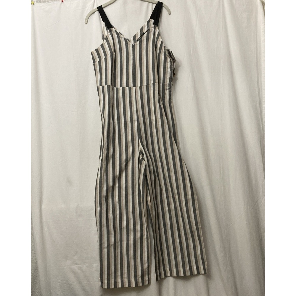 Robert Louis Multicolor Striped Linen Blend V-Neck Jumpsuit w/Side Buttons -SZ S